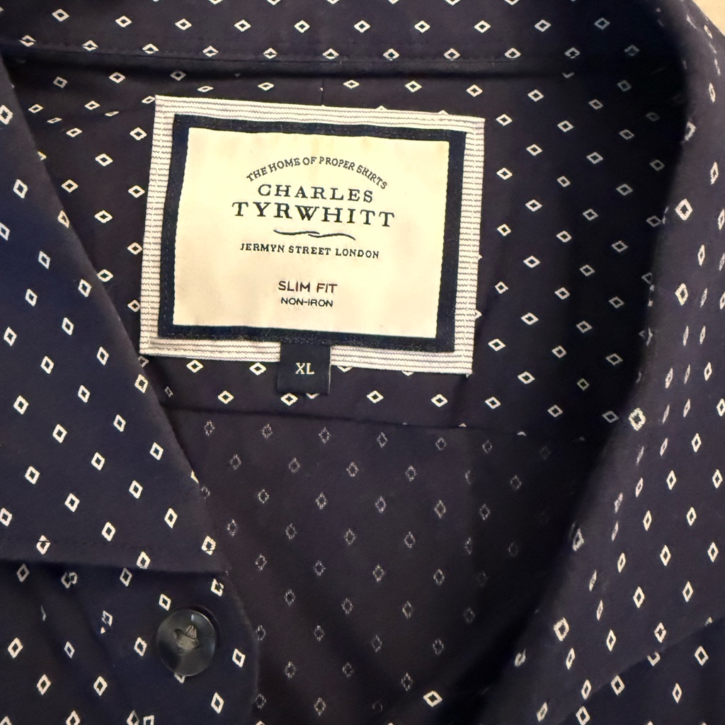 Charles Tyrwhitt Dark Blue Patterned Shirt Xl